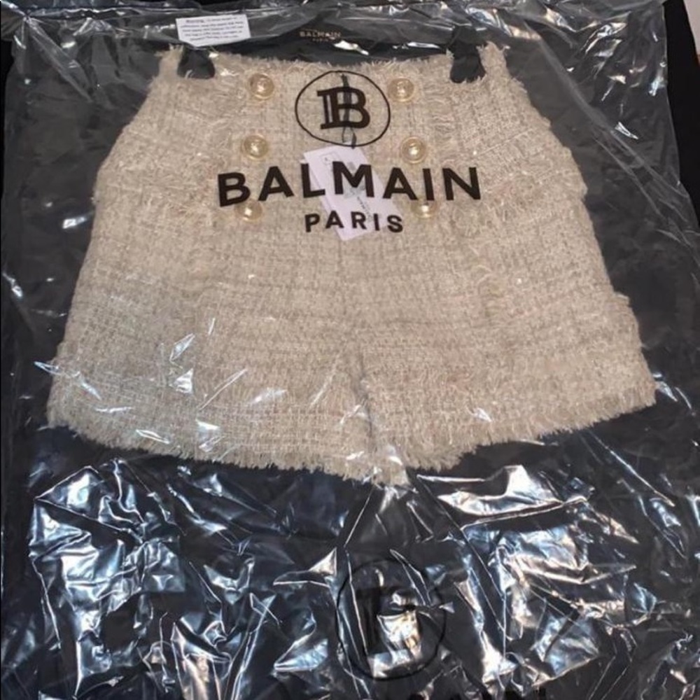 Balmain High-rise cotton-blend tweed shorts